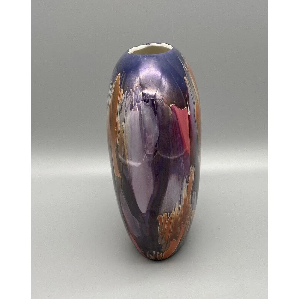 Ceramic Vase Multicolored Artistic S.E.C. Made In Italy Vintage High Gloss‎